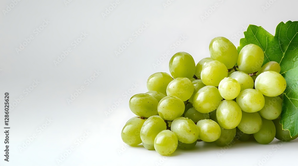 Fresh green grapes with leaf on white background. Fresh green grapes with leaf on white background.