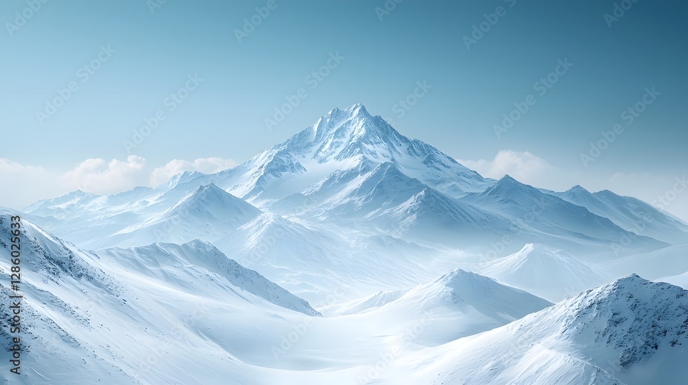 Majestic Snowy Mountain Peaks Fading Into the Distant Horizon Under a Vibrant Blue Sky Majestic Snowy Mountain Peaks Fading Into the Distant Horizon Under a Vibrant Blue Sky