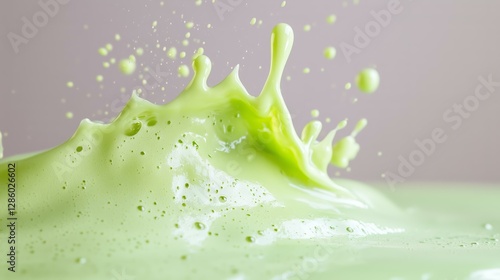 Splashing green liquid captured in mid-air with dramatic drops and ripples