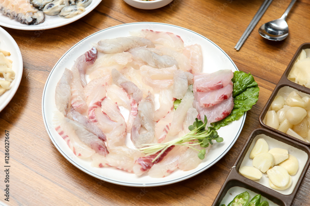Korean seafood dish. raw fish Sashimi Korean seafood dish. raw fish Sashimi