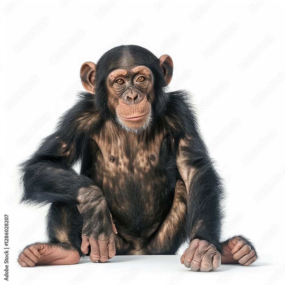 High Definition Visual of a Photo Chimpanzee, Isolated on a White Background High Definition Visual of a Photo Chimpanzee, Isolated on a White Background