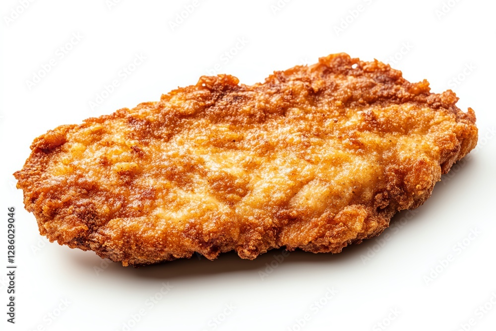 Closeup shot of a perfectly fried pork steak, golden crispy crust and tender meat, isolated on a clean white background, AIgenerated photorealistic food art Closeup shot of a perfectly fried pork steak, golden crispy crust and tender meat, isolated on a clean white background, AIgenerated photorealistic food art