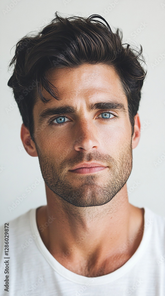 Fototapeta premium Portrait of an Attractive Young Man with Blue Eyes
