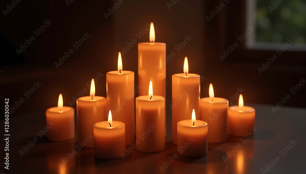 a composition of candles burning in a dark room, emitting warm light and symbolizing hope in the midst of despair and the eternal glow of memory a composition of candles burning in a dark room, emitting warm light and symbolizing hope in the midst of despair and the eternal glow of memory
