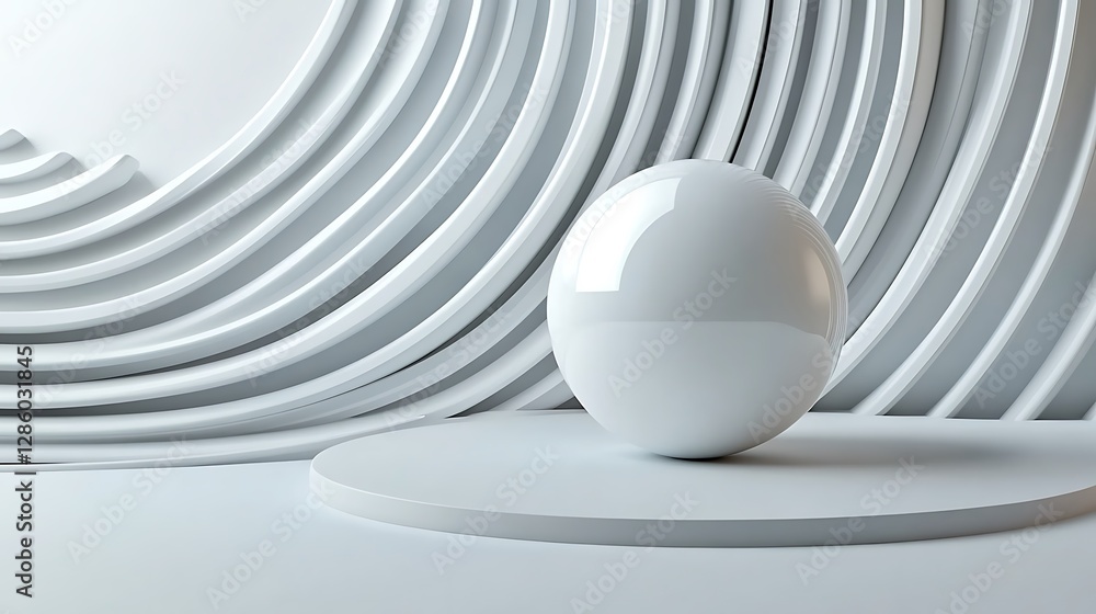 Fototapeta premium Sleek White Sphere on Abstract Circular Platform: 3D Render AI Generated