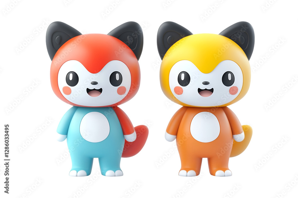 Obraz premium Two tucuxis with varying colors and opposite expressions on a transparent backdrop.