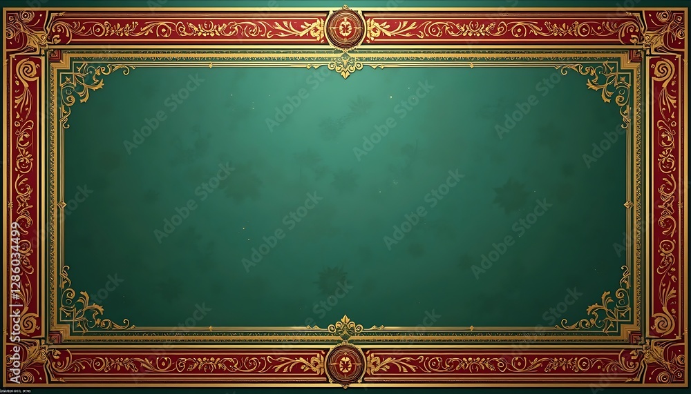 Obraz premium Ornate Green and Red Frame with Gold Accents for Graphic Design