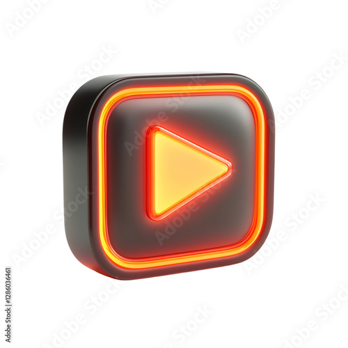 Glowing Red Play Button Icon Isolated on Transparent Background