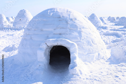 Abstract Landscape - Eskimo City. Snow igloo house in winter.