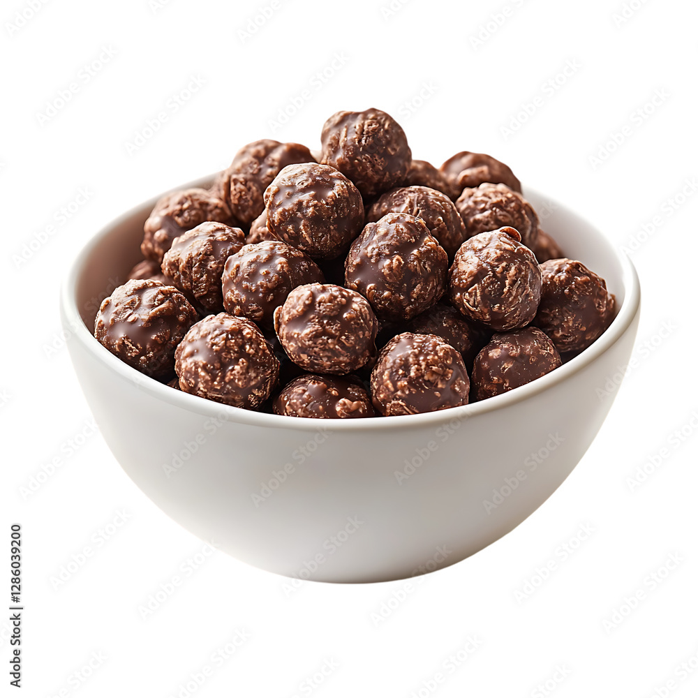 Chocolate cereal balls in a bowl. Chocolate cereal balls in a bowl.