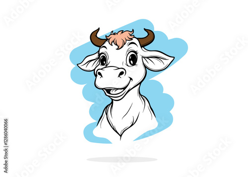 Vector illustration drawing for a cow cartoon character design ready for kids colouring page icon symbol animal design