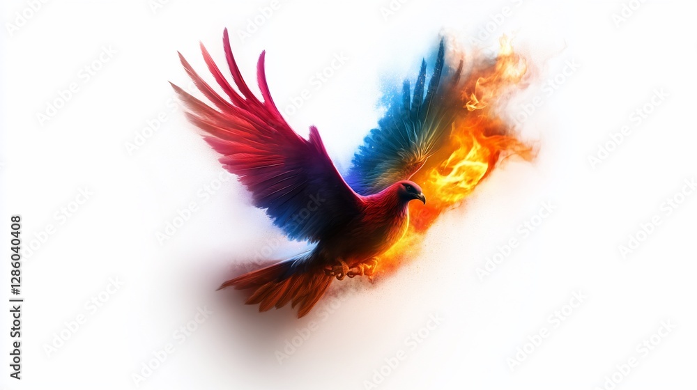 Obraz premium Fiery Avian Flight: A Digital Painting of a Bird in Flames