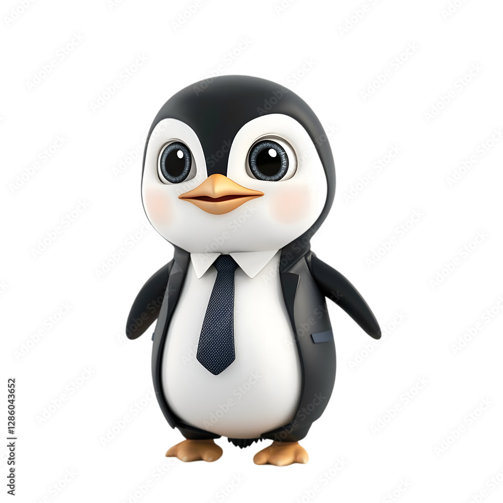 Fototapeta premium Cheerful penguin in business wear with a playful smile on a clear background.