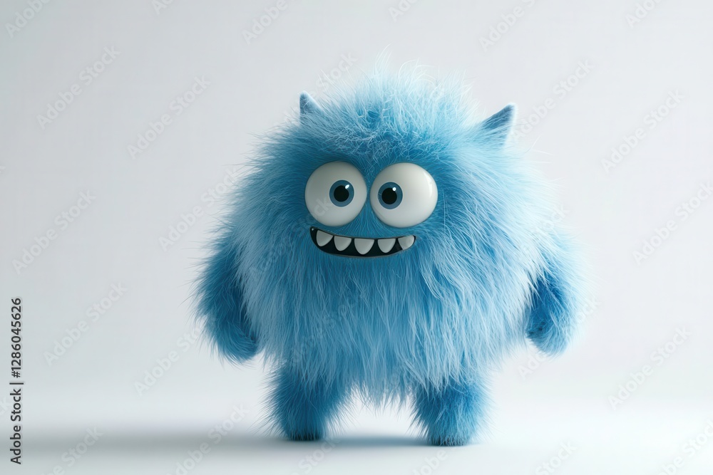 whimsical 3d rendered blue monster character with fluffy fur friendly expression and playful pose against white background whimsical 3d rendered blue monster character with fluffy fur friendly expression and playful pose against white background