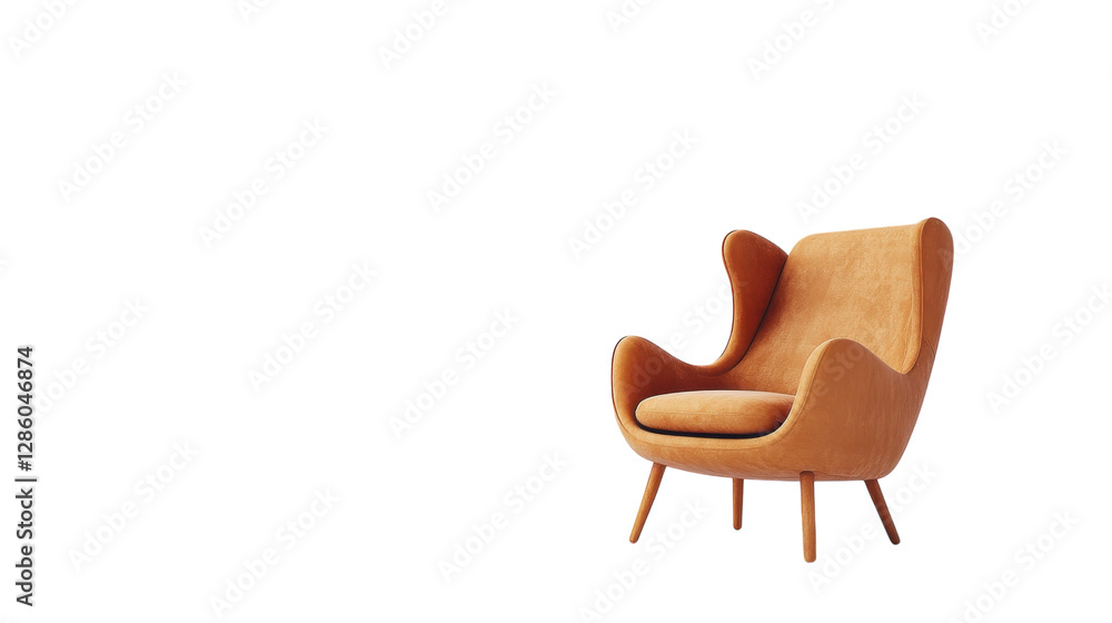 Comfortable modern chair in soft orange hue with minimalist design displayed against a white background, perfect for stylish interiors Comfortable modern chair in soft orange hue with minimalist design displayed against a white background, perfect for stylish interiors