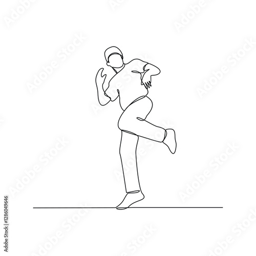 One continuous line drawing of a breakdancing people vector design illustration. Breakdancing Activity of four main elements : Toprock, Downrock, Power moves and Freezes. Breakdancing design asset.