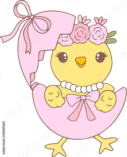 Wallpaper Mural Cute_Pink_Coquette_Easter_Chick_Cartoon_Pastel_Retro_Happy_ Easter_Spring_Animal_Hand_Drawing Torontodigital.ca