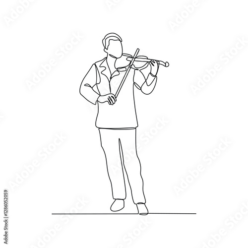 One continuous line drawing of Violinist is on duty vector design illustration. Violinist on stage design illustration simple linear style vector concept. Violinist illustration for your asset design.