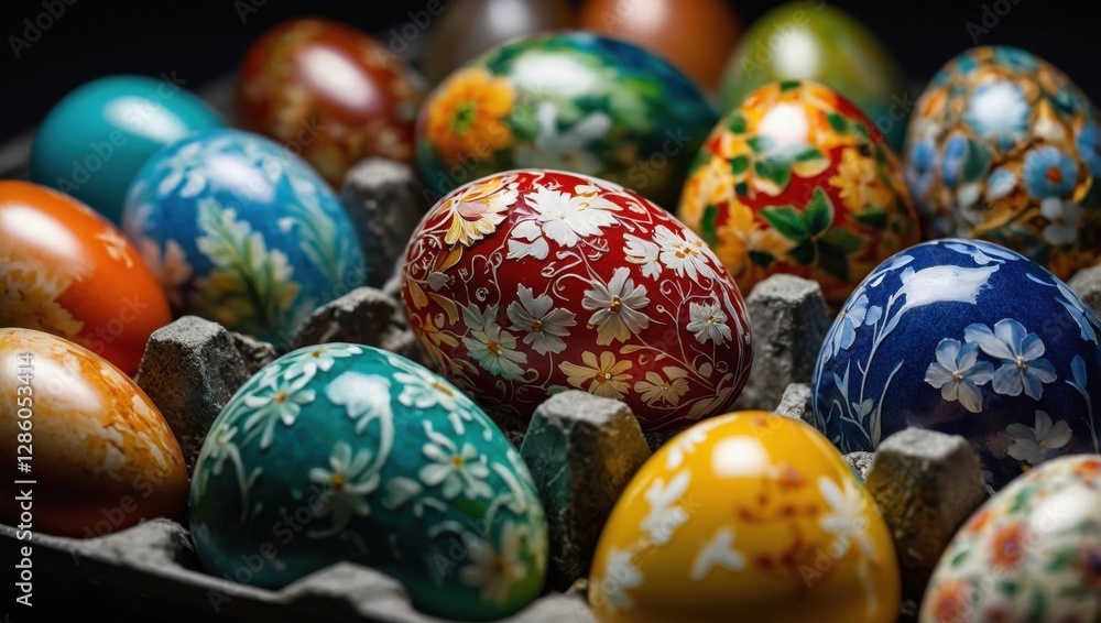 Colorful Easter eggs in an egg container Colorful Easter eggs in an egg container