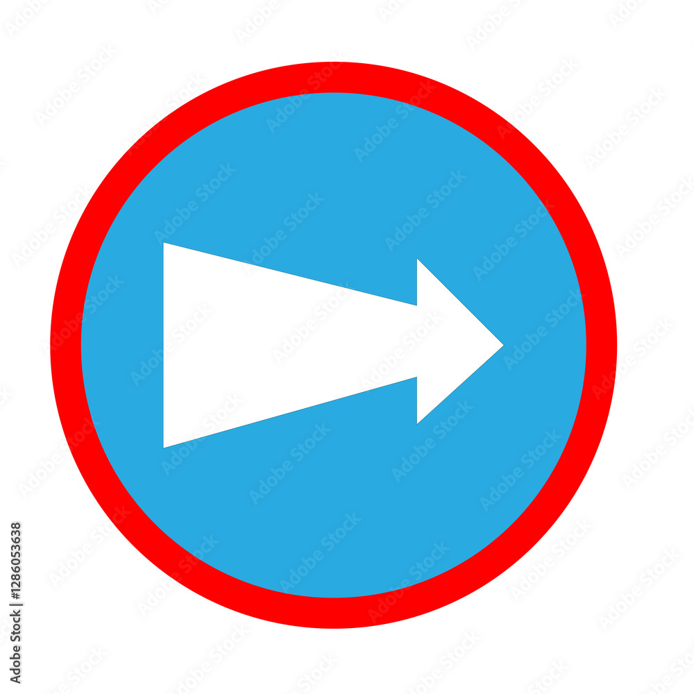 compulsory turn right roadsign with blue and red compulsory turn right roadsign with blue and red