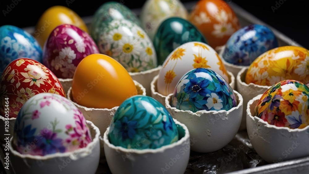 Fototapeta premium Colorful Easter eggs in an egg container