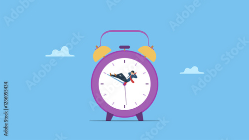Vector illustration of Businessman relax on the clock symbolizes time management, deadline, organizing efficient business process.