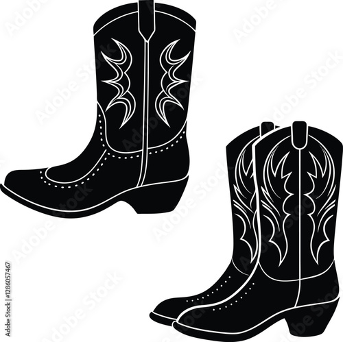 cowboy boot silhouettes with intricate stitching, ideal for Western