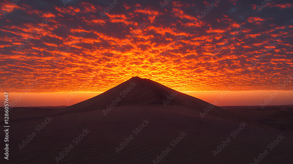 Golden Hour Over Desert Dune: A mesmerizing shot capturing the sun setting over a desert dune, painting the sky with vibrant hues of orange and gold. Golden Hour Over Desert Dune: A mesmerizing shot capturing the sun setting over a desert dune, painting the sky with vibrant hues of orange and gold.
