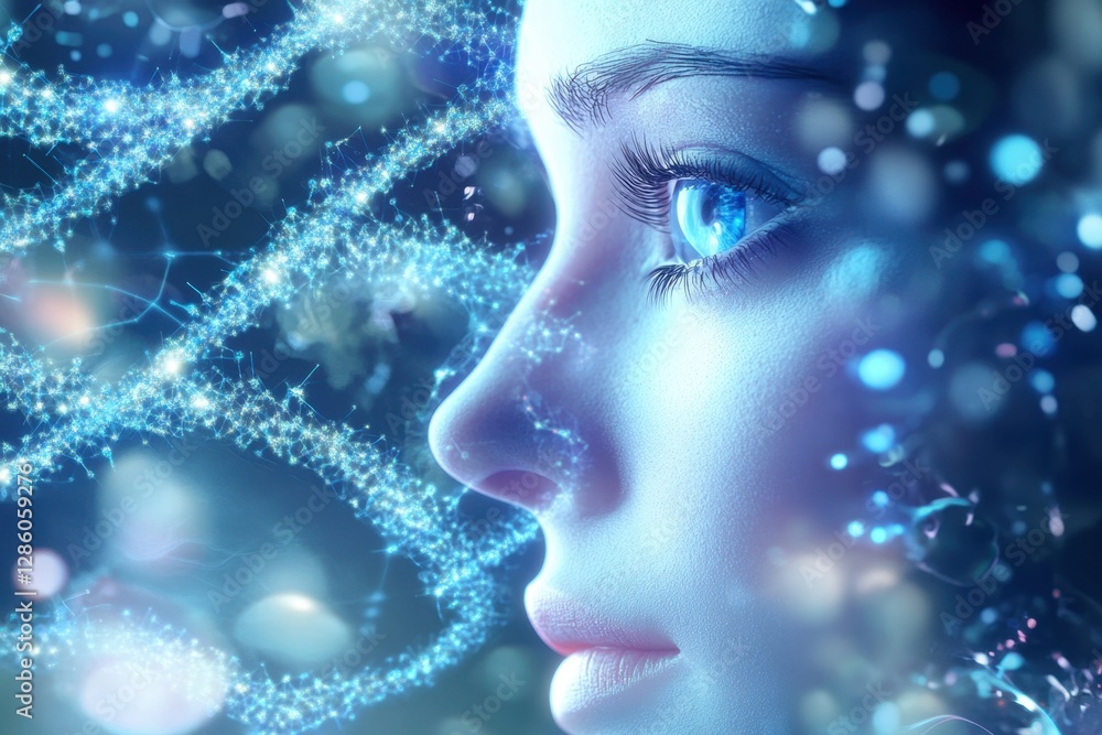Exploring the connection between human emotion and the intricate patterns of DNA at a futuristic laboratory. Generative AI Exploring the connection between human emotion and the intricate patterns of DNA at a futuristic laboratory. Generative AI