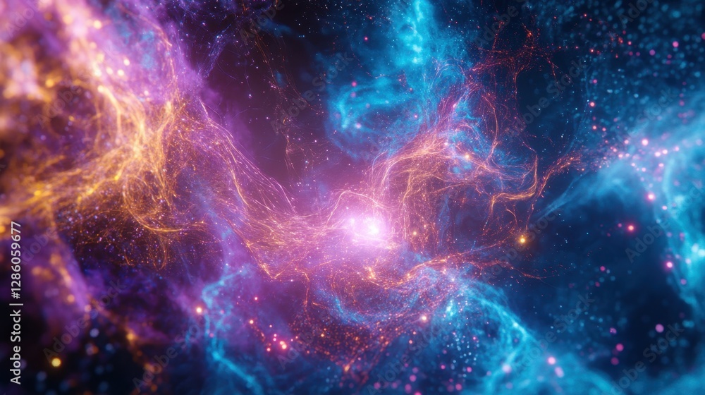 A cybernetic nebula crackles with artificial intelligence, glowing with vibrant synthetic energy A cybernetic nebula crackles with artificial intelligence, glowing with vibrant synthetic energy