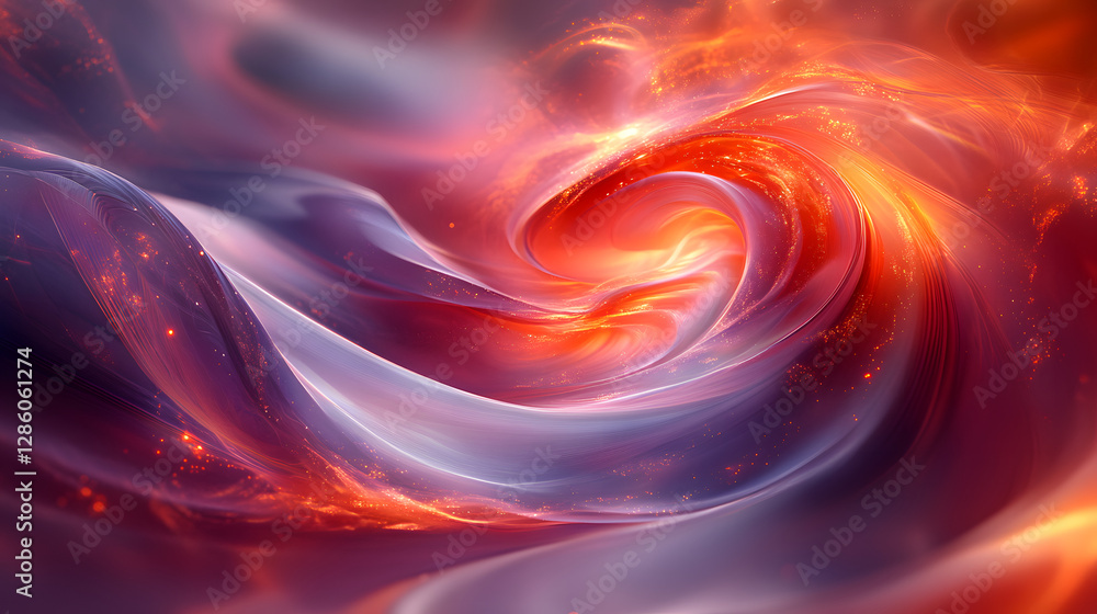 Obraz premium Fiery Vortex: A captivating digital artwork of a swirling vortex of vibrant reds, oranges, and purples, suggesting raw energy and cosmic wonder.
