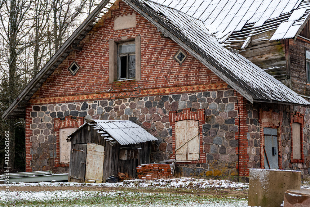 old, abandoned stone building and various house details