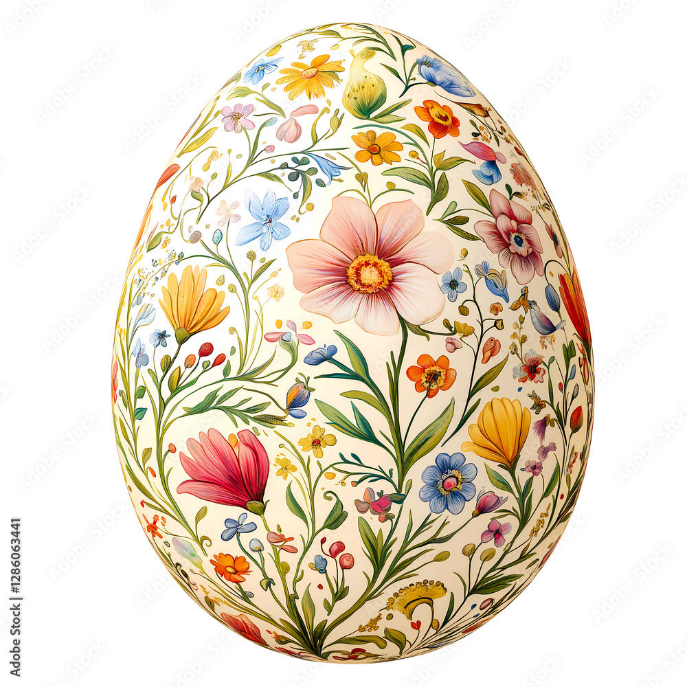 Fototapeta premium Beautifully decorated Easter egg featuring vibrant floral patterns and bright colors. Generative AI