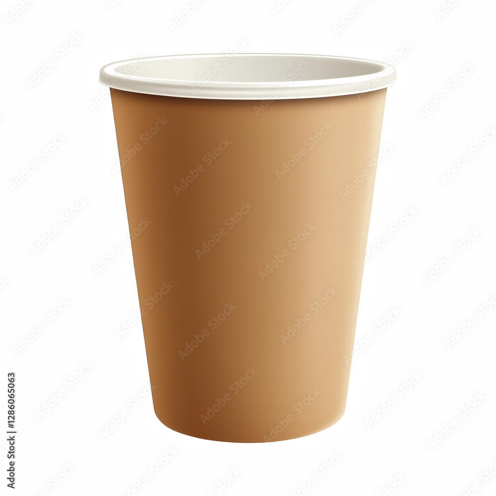 Realistic blank brown disposable paper cup with a white rim, ideal for coffee, tea, and takeaway beverages, isolated on transparent background.
Realistic blank brown disposable paper cup with a white rim, ideal for coffee, tea, and takeaway beverages, isolated on transparent background.