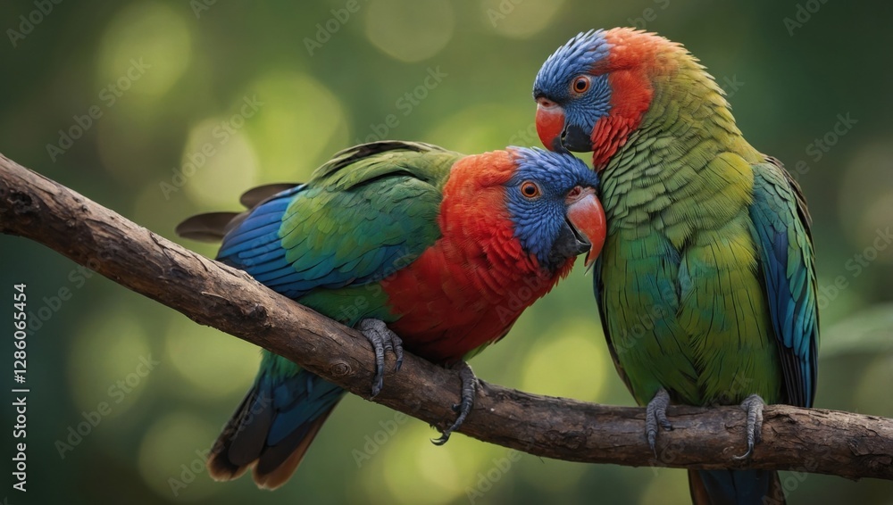 Obraz premium Colorful parrots lovebirds on a tree