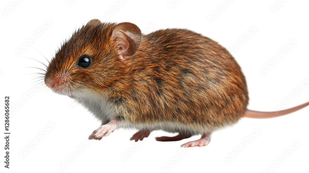 Cute small brown mouse with soft fur and shiny eyes exploring its surroundings in a bright environment