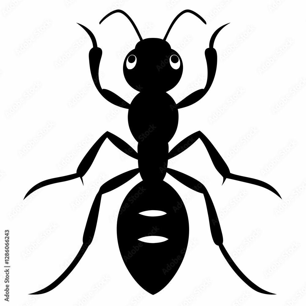 Minimalist Ant Silhouette in Black Vector on White Background Minimalist Ant Silhouette in Black Vector on White Background