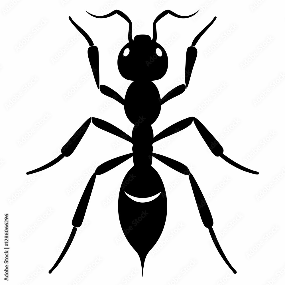 Minimalist Ant Silhouette in Black Vector on White Background Minimalist Ant Silhouette in Black Vector on White Background