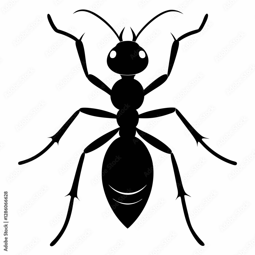 Minimalist Ant Silhouette in Black Vector on White Background Minimalist Ant Silhouette in Black Vector on White Background