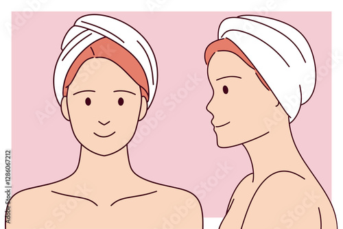 Women with towels on their heads, enjoying a spa day together and taking care of their skin.