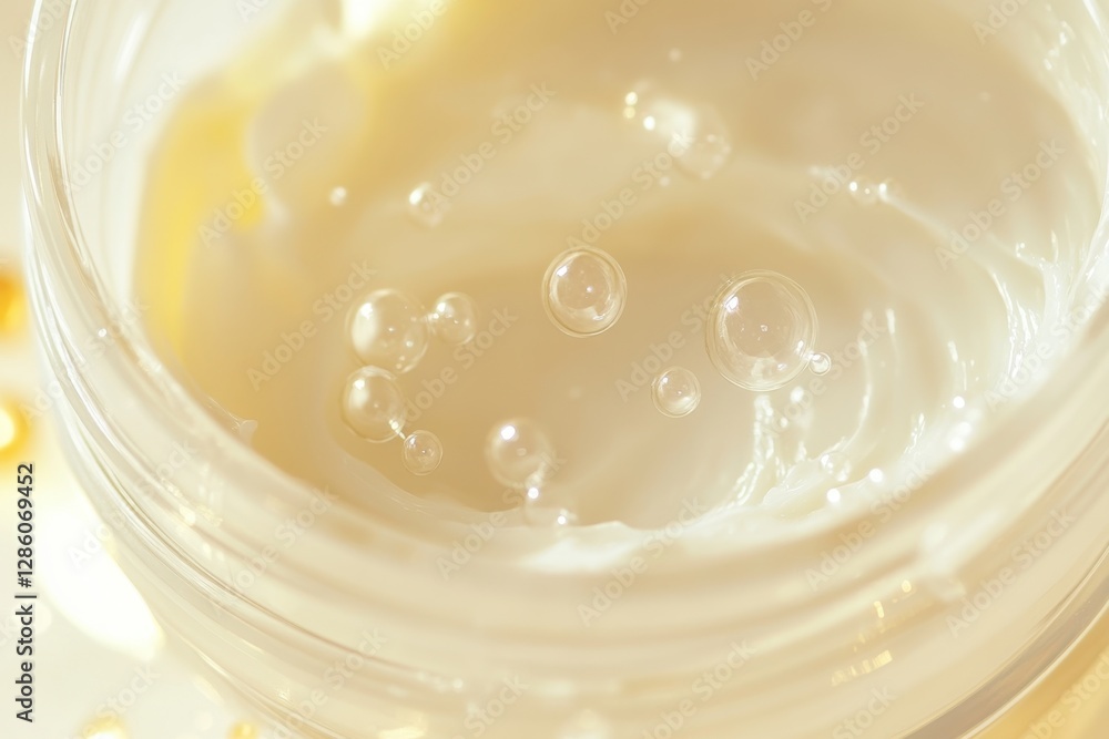 Luminous texture of a creamy skincare product with bubbles captured in soft natural light. Generative AI Luminous texture of a creamy skincare product with bubbles captured in soft natural light. Generative AI