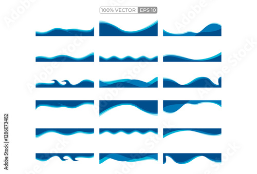 Blue wave border frame divider decoration, blue paper wavy border frame decoration. vector template