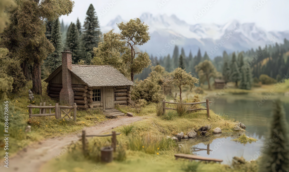 Rustic Log Cabin by a Serene Lake in a Mountain Valley Rustic Log Cabin by a Serene Lake in a Mountain Valley