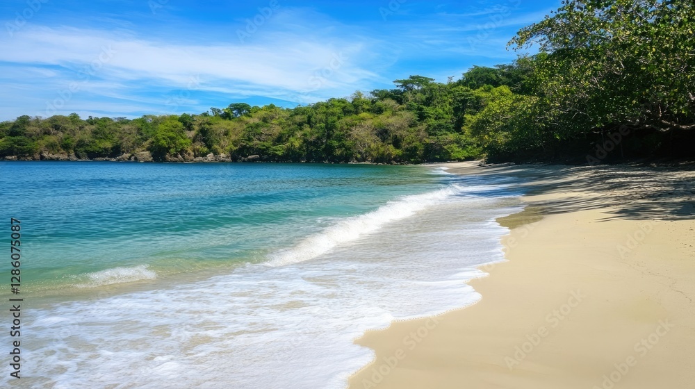Peaceful bright beach with seaside waves and lagoon Peaceful bright beach with seaside waves and lagoon
