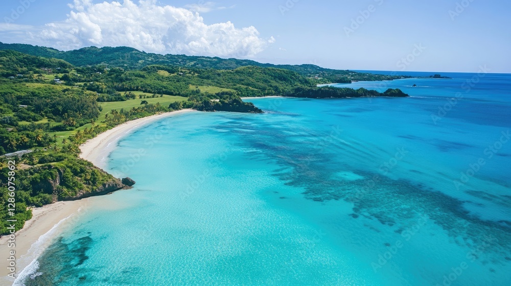 Relaxing drone view of summer beach, turquoise lagoon, and soft waves Relaxing drone view of summer beach, turquoise lagoon, and soft waves