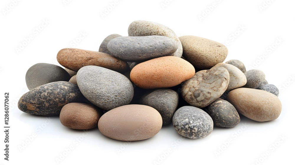 A pile of smooth pebbles, clean white background, transparent isolate A pile of smooth pebbles, clean white background, transparent isolate