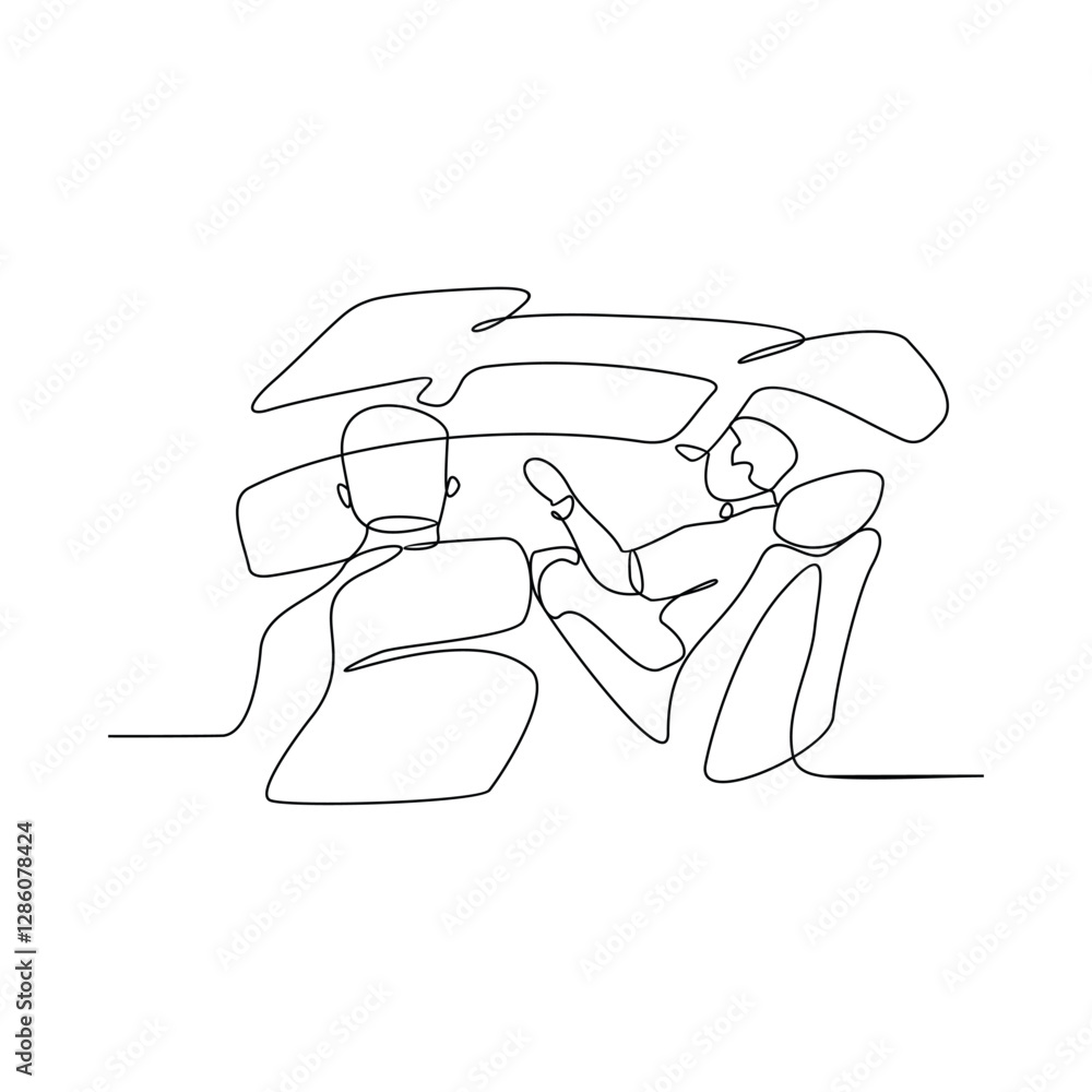 Obraz premium One continuous line drawing of a Pilot is on duty vector design illustration. Pilot on cabin design illustration simple linear style vector concept. Pilot illustration for your asset design.