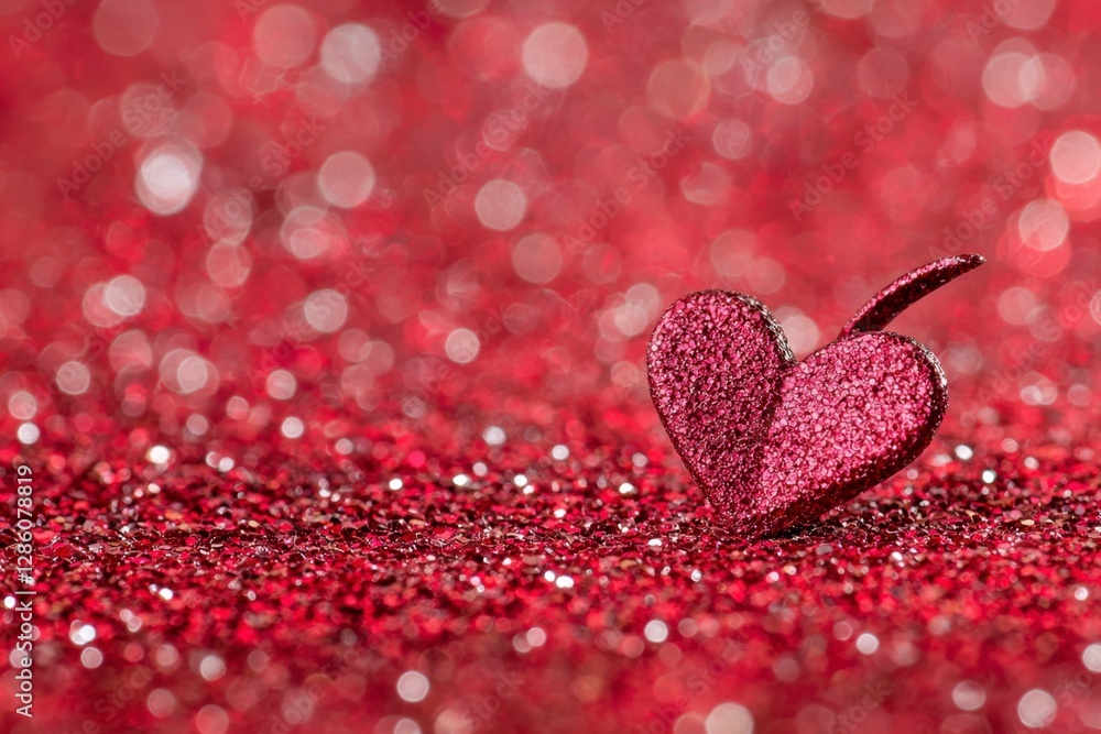 Shimmering Red Heart on Sparkling Glitter Background for Romance Shimmering Red Heart on Sparkling Glitter Background for Romance