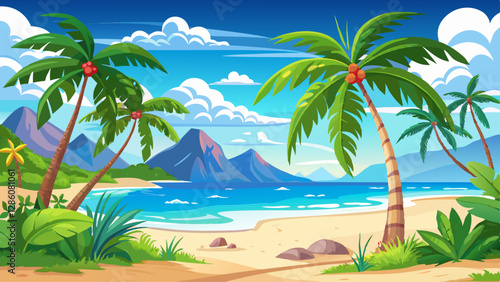 Beautiful tropical beach banner. White sand and coco palms travel tourism wide panorama background concept. Amazing beach landscape