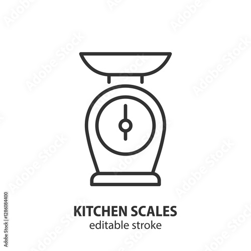 Mechanical kitchen scales line icon. Old market scales vector illustration. Editable stroke.